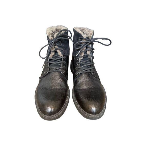 Robert Wayne  Men’s Black Leather Faux Fur Lined Lace Up Ankle Boots main image 4